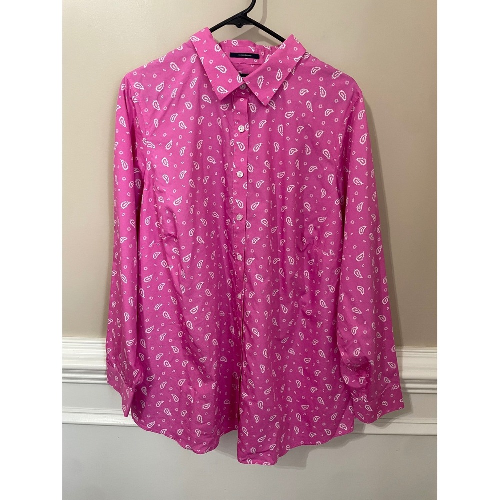 Lands End 2X 22W Pink Paisley No Iron Supima Cotton Button Down Shirt